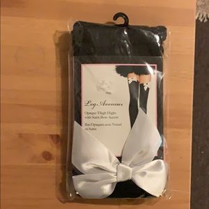 Leg avenue opaque black thigh highs white bow